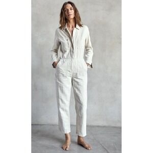 Outerknown STATION Long Sleeve Utility Jumpsuit White NWT Linen Blend Size XL